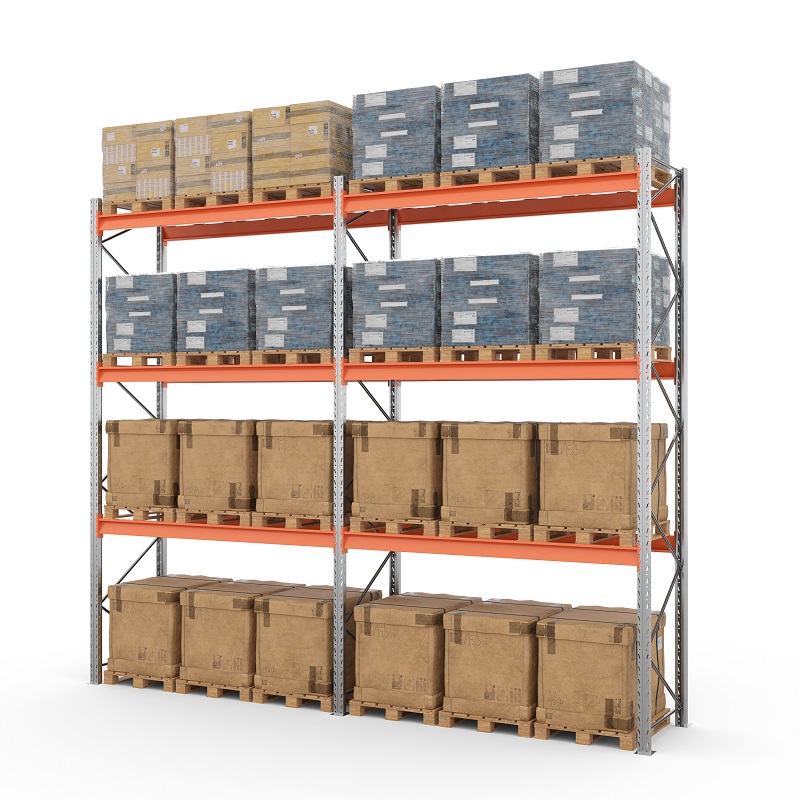 Две секции стеллажа металлического паллетного 4500х2700х1100 мм (100.1.5). Ярусы: пол+3